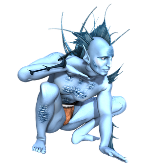 Fantasy Creature Crouching Pose PNG Image