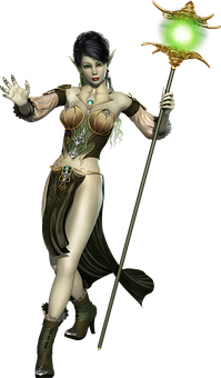 Fantasy_ Elf_ Sorceress_with_ Staff PNG Image