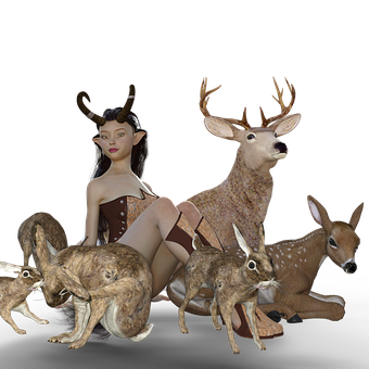 Fantasy_ Elf_with_ Forest_ Animals PNG Image