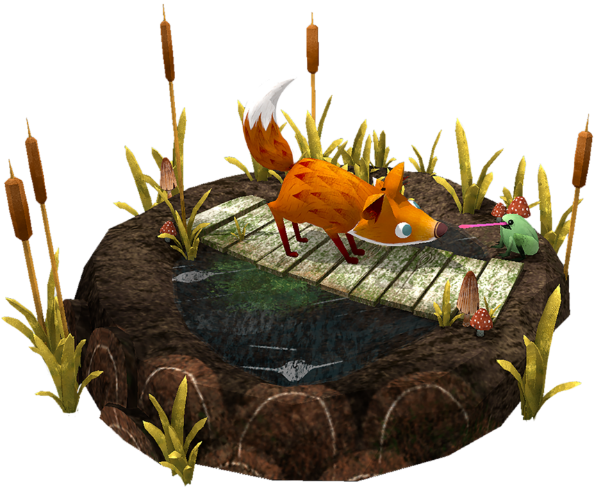 Fantasy Foxand Frogon Floating Island PNG Image