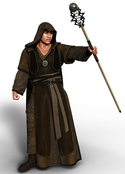 Fantasy Magewith Staff PNG Image