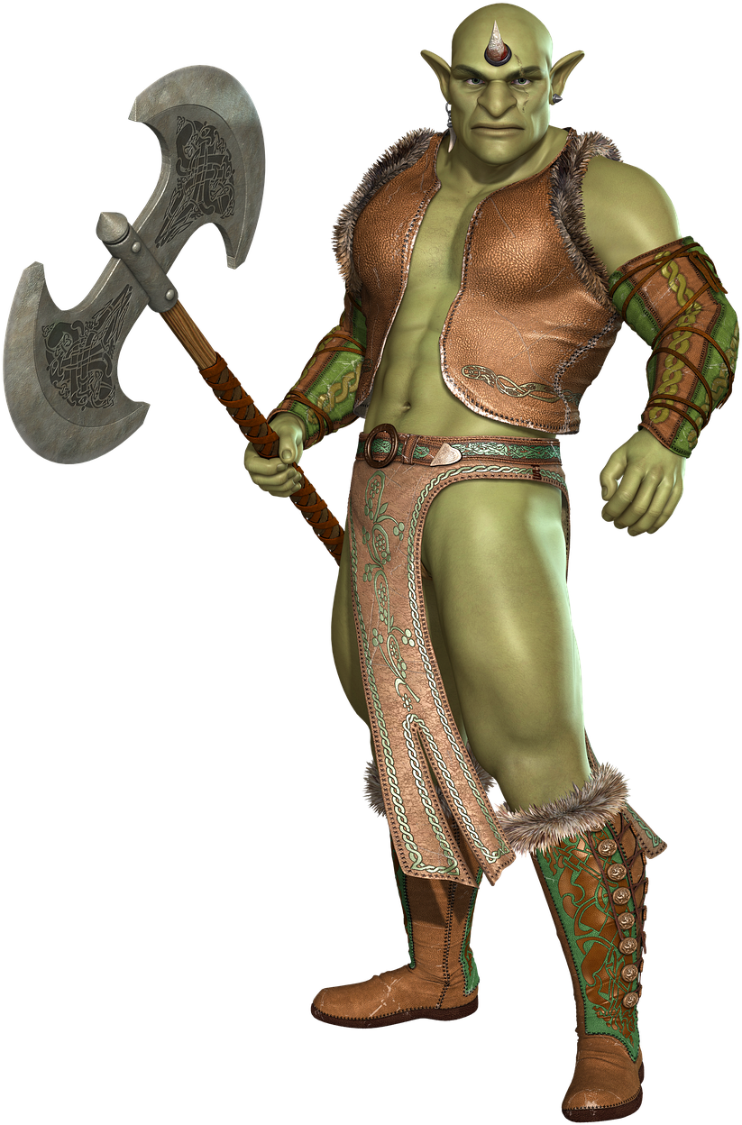 Fantasy Orc Warrior Axe PNG Image