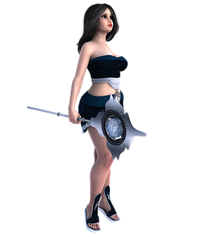 Fantasy Warrior Girlwith Swordand Shield PNG Image