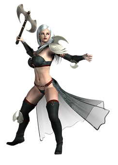 Fantasy Warrior Woman Axe PNG Image