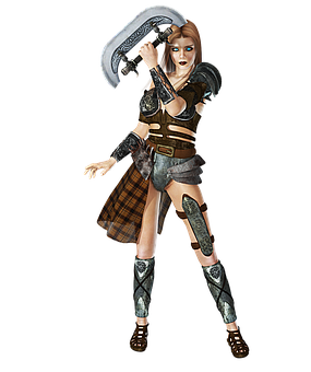 Fantasy Warrior Womanwith Axe PNG Image