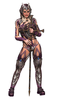 Fantasy Warrior Womanwith Staff PNG Image