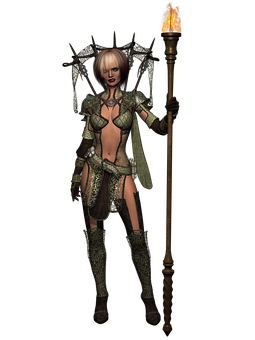 Fantasy Warrior Womanwith Torch PNG Image