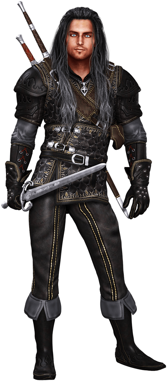 Fantasy Warriorwith Swords PNG Image