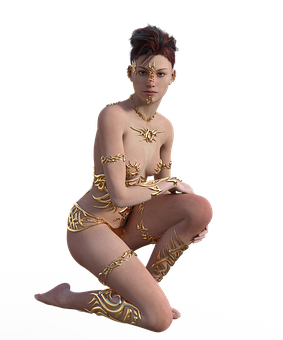 Fantasy Woman Golden Armor Art PNG Image