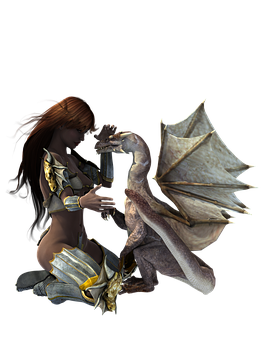 Fantasy Womanand Dragon PNG Image