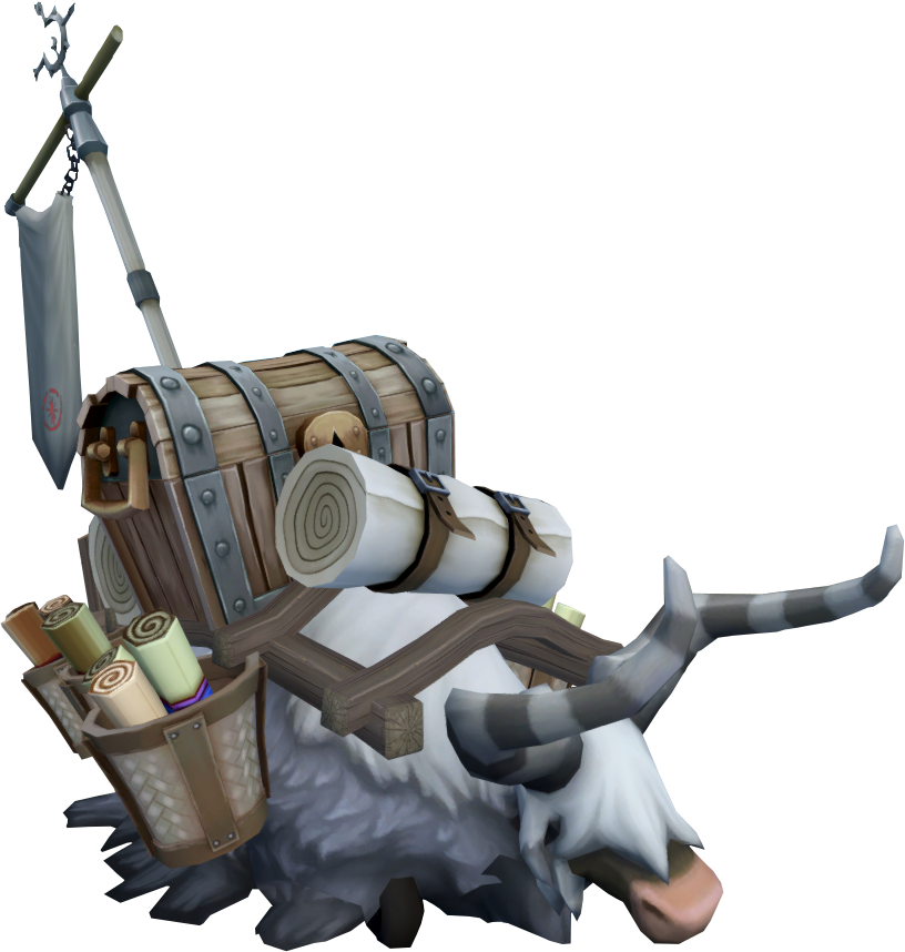 Fantasy Yak Carrying Treasure Chest PNG Image