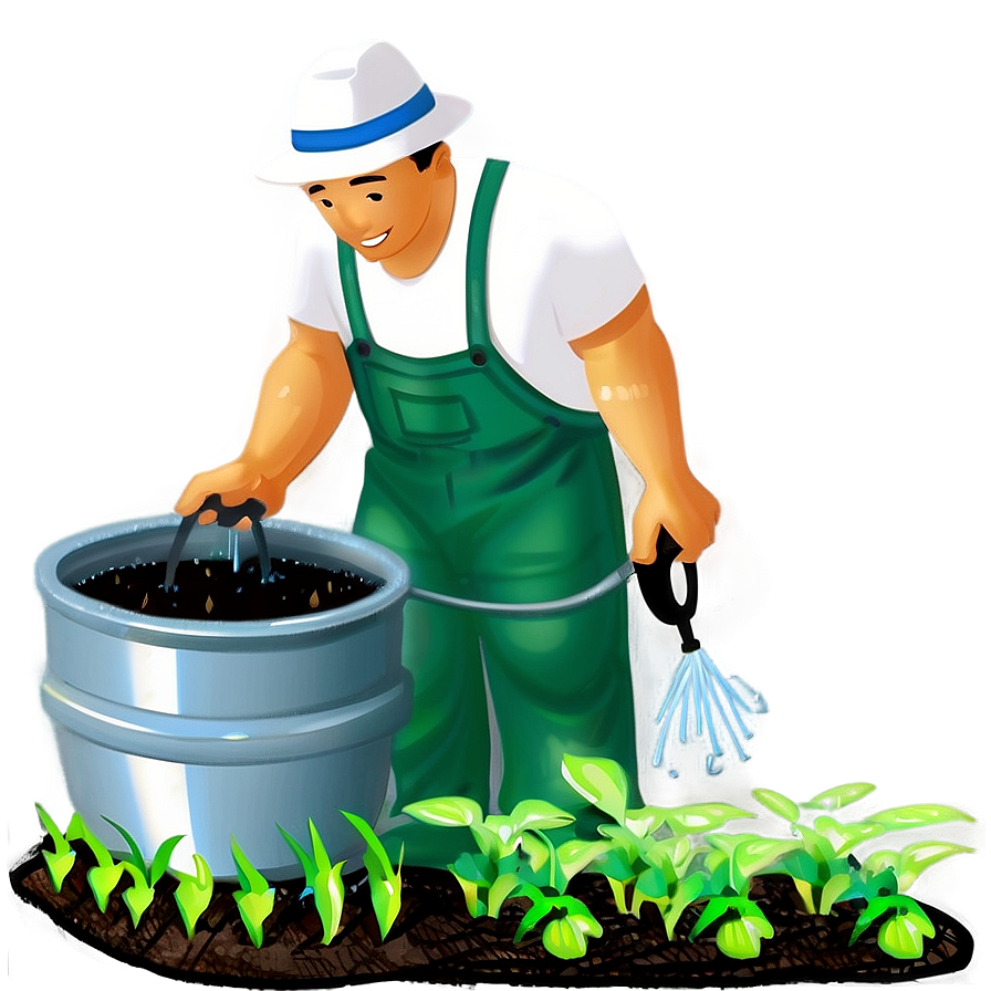 Farmer Watering Plants Png Lst PNG Image