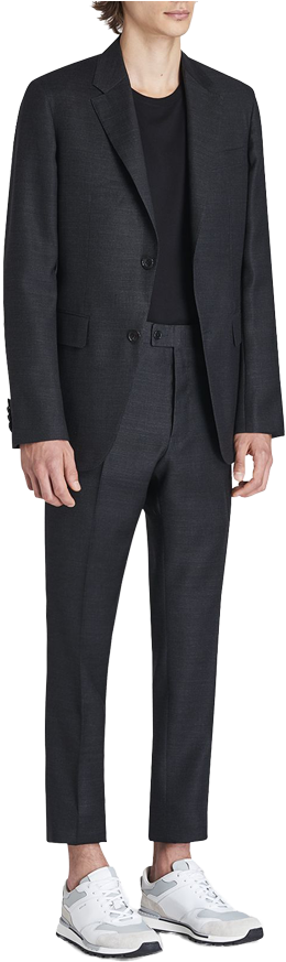 Fashion Modelin Black Suitand Sneakers PNG Image