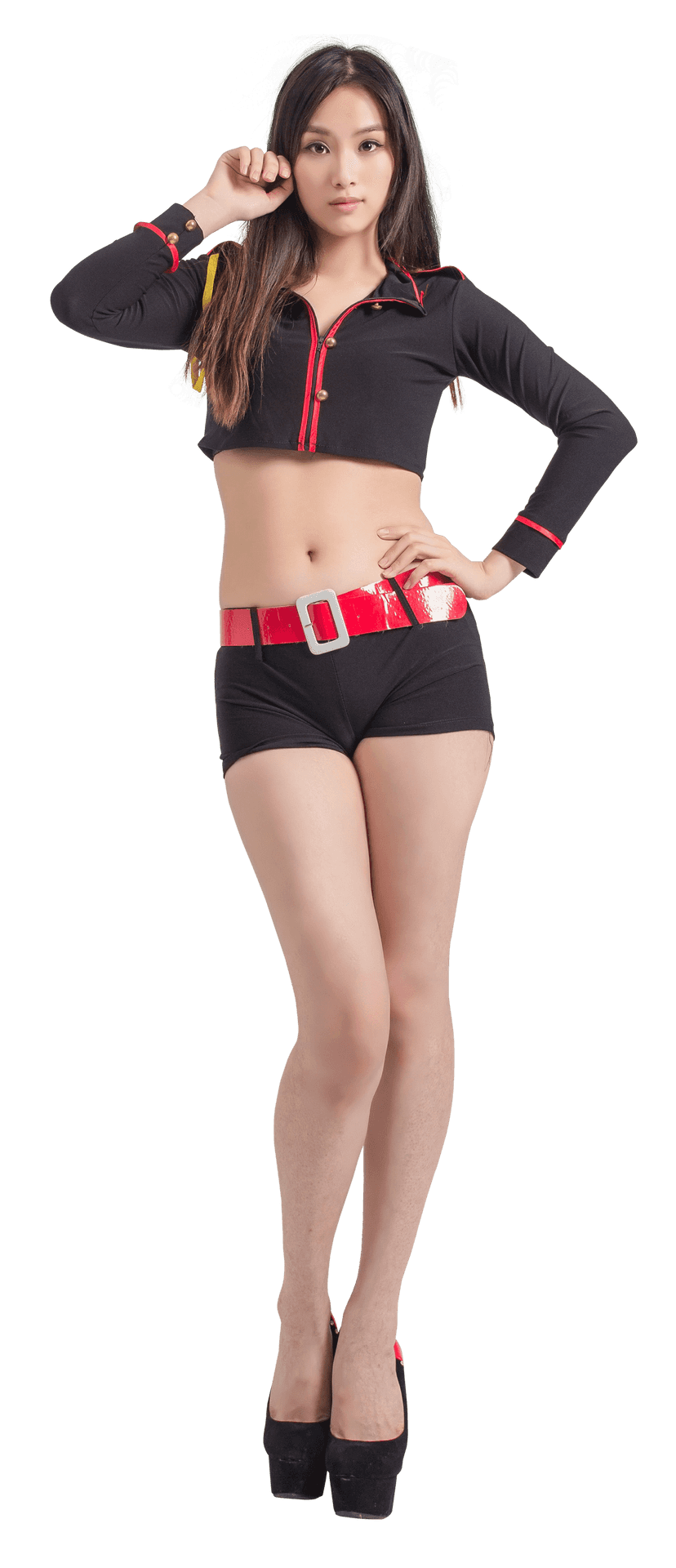 Fashionable Asian Modelin Crop Topand Shorts PNG Image