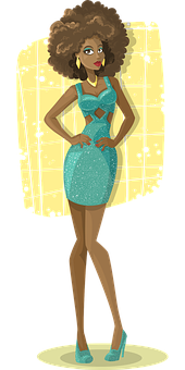 Fashionable Cartoon Woman Sparkling Dress PNG Image