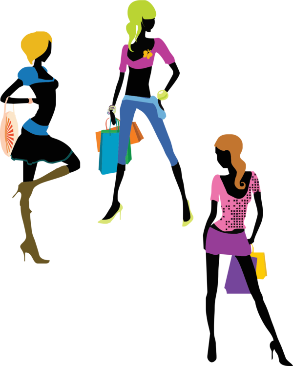 Fashionable Shopping Ladies Illustration PNG Image