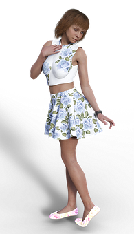 Fashionable3 D Rendered Woman Floral Outfit PNG Image