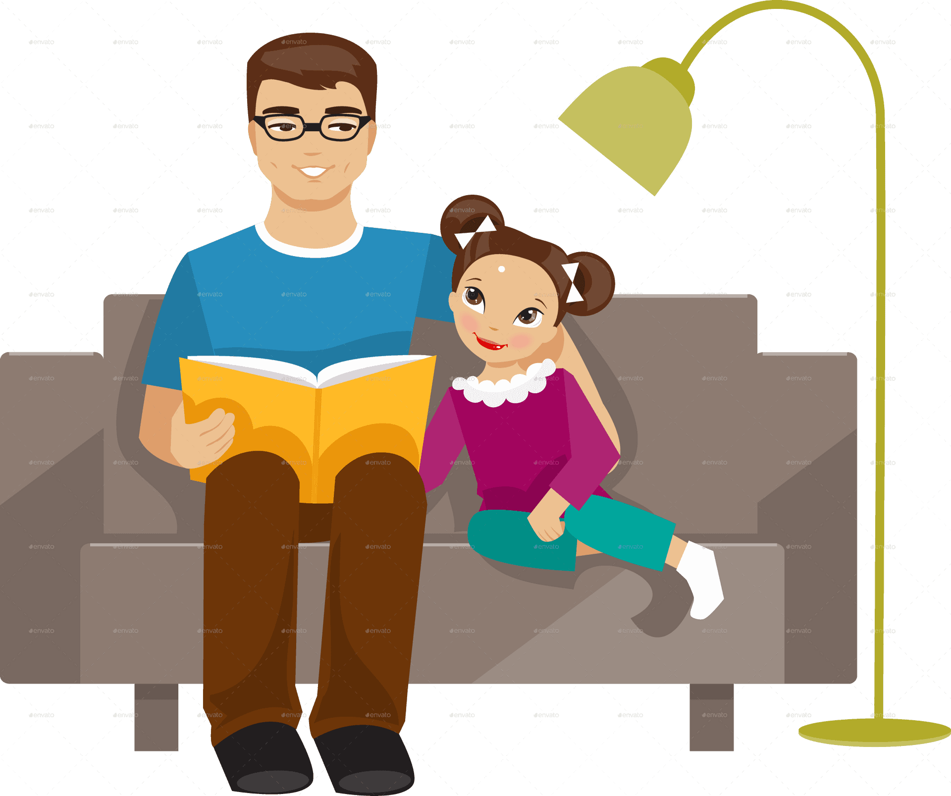 Father Daughter Reading Time PNG Image