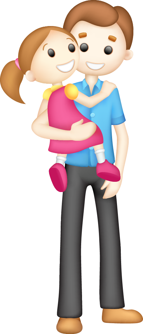 Father Holding Young Daughter Cartoon PNG Image