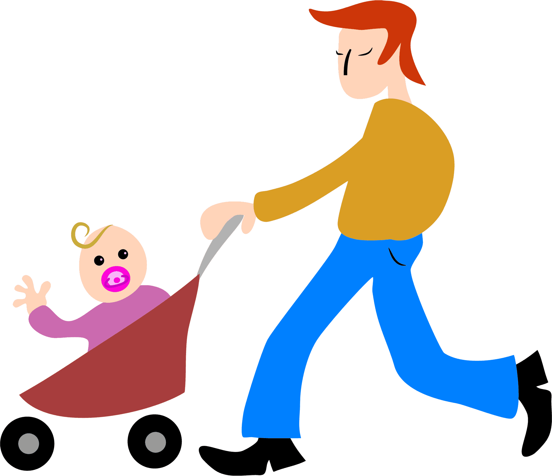 Father Pushing Baby Stroller PNG Image