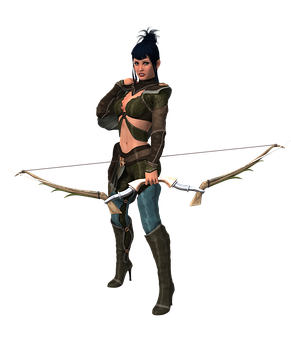 Female Archer In Combat Gear PNG Image