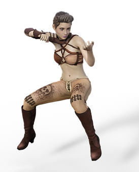 Female Character Fighting Stance PNG Image