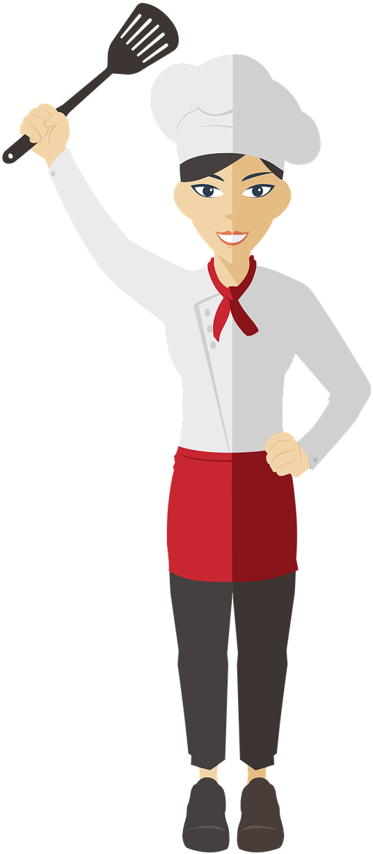 Female Chef Cartoon Holding Spatula PNG Image