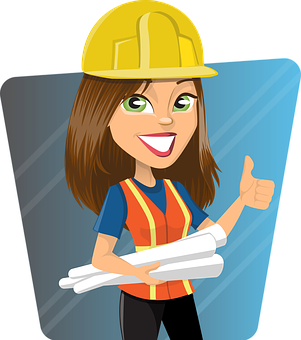 Female Construction Worker Cartoon Character PNG Image