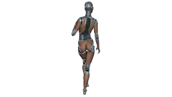 Female Cyborg Walking Away PNG Image