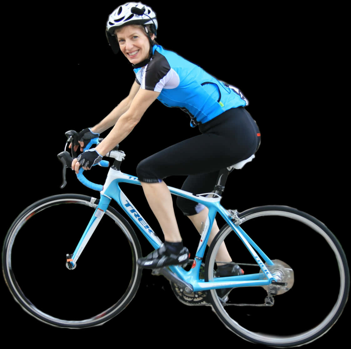 Female Cyclistin Blue Riding Road Bike PNG Image