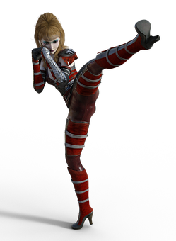 Female Fighter High Kick Pose PNG Image