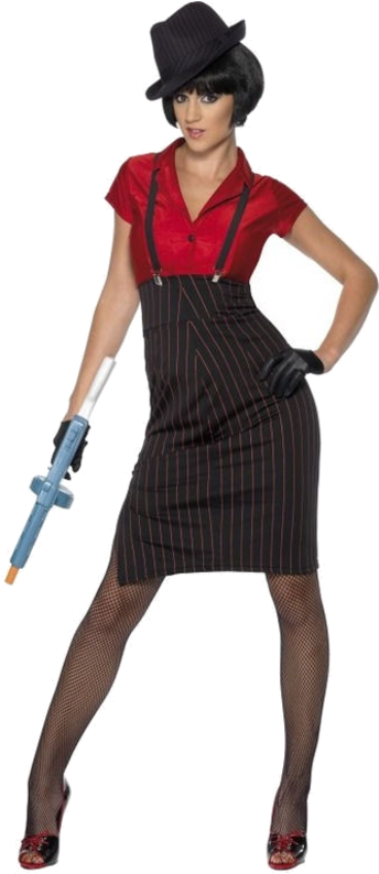 Female Gangster Costume Pose PNG Image