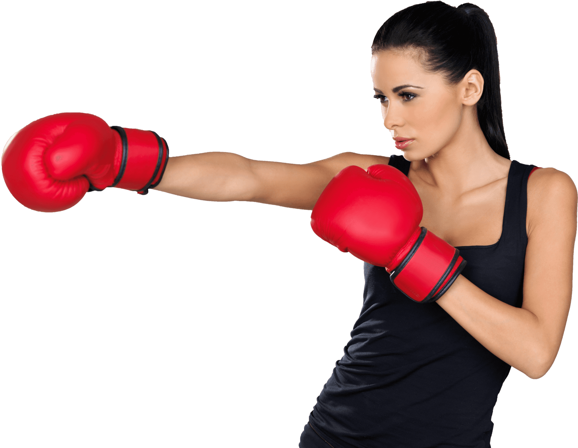 Female Kickboxer Punching Red Gloves PNG Image