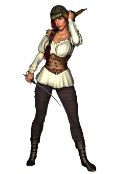 Female Pirate Character Pose PNG Image