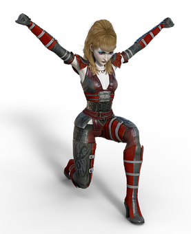 Female Warrior Character Pose PNG Image