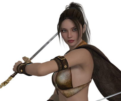 Female Warrior With Sword PNG Image