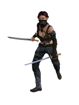 Female Warrior With Swords PNG Image