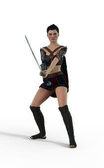 Female Warrior3 D Model With Sword PNG Image