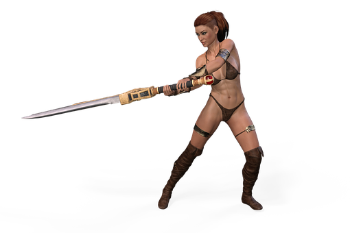 Female Warriorwith Spear PNG Image