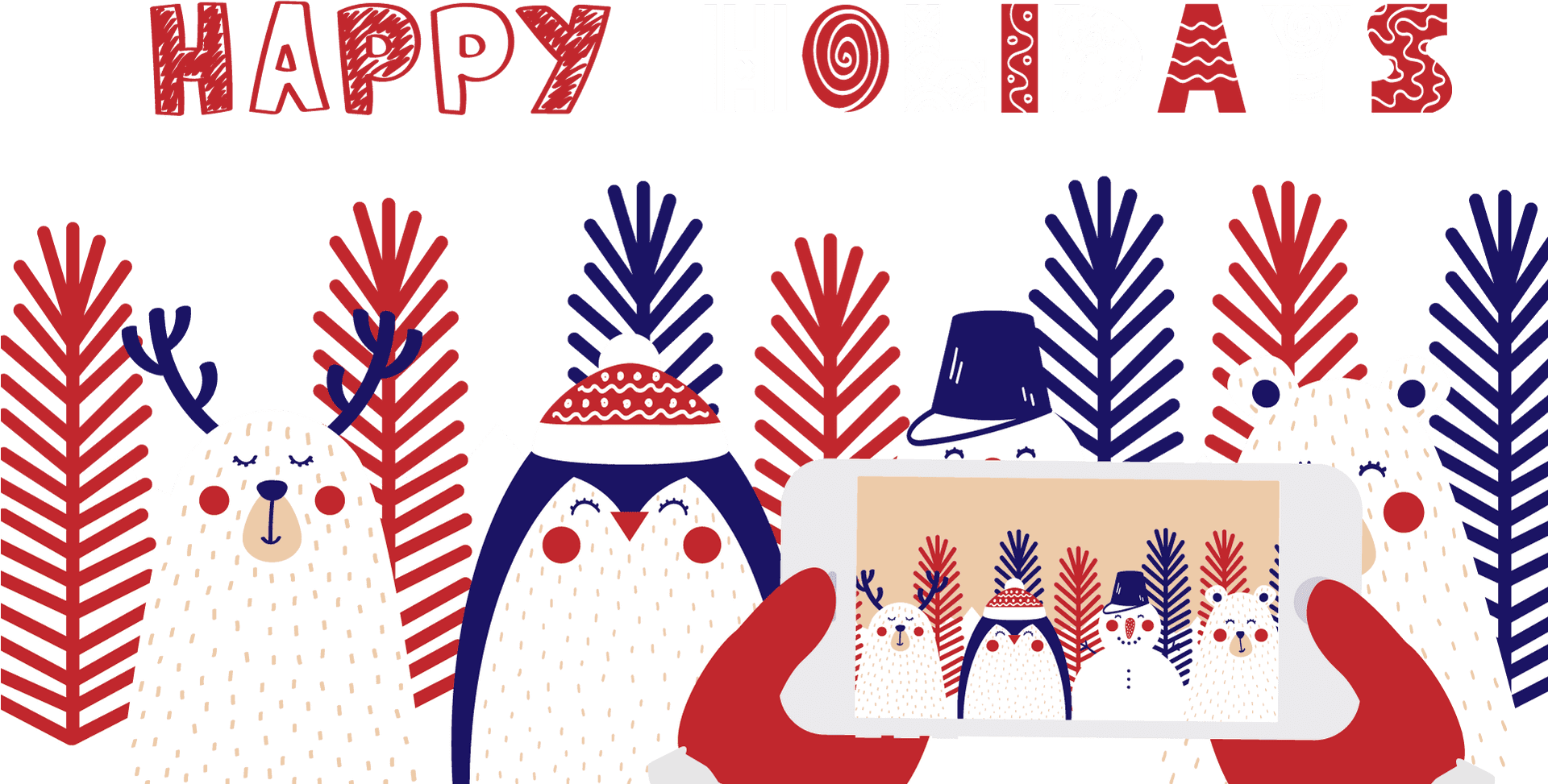 Festive Animals Selfie Holiday Greeting PNG Image