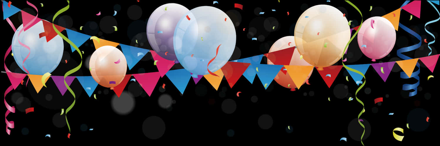 Festive Balloonsand Confetti Banner PNG Image