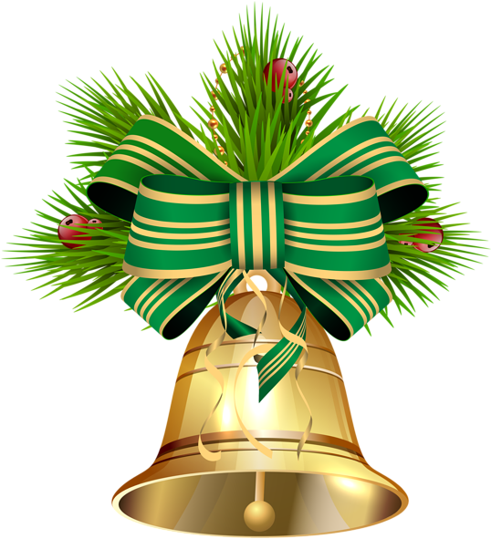 Festive Bell With Green Ribbon PNG Image