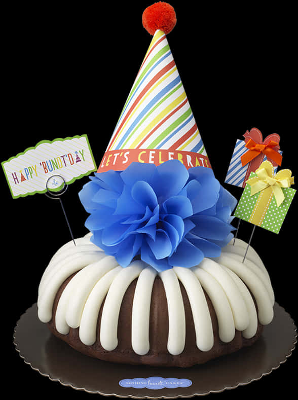 Festive Birthday Bundt Cake With Party Hat PNG Image