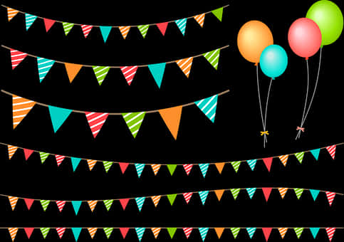 Festive Birthday Buntingand Balloons PNG Image