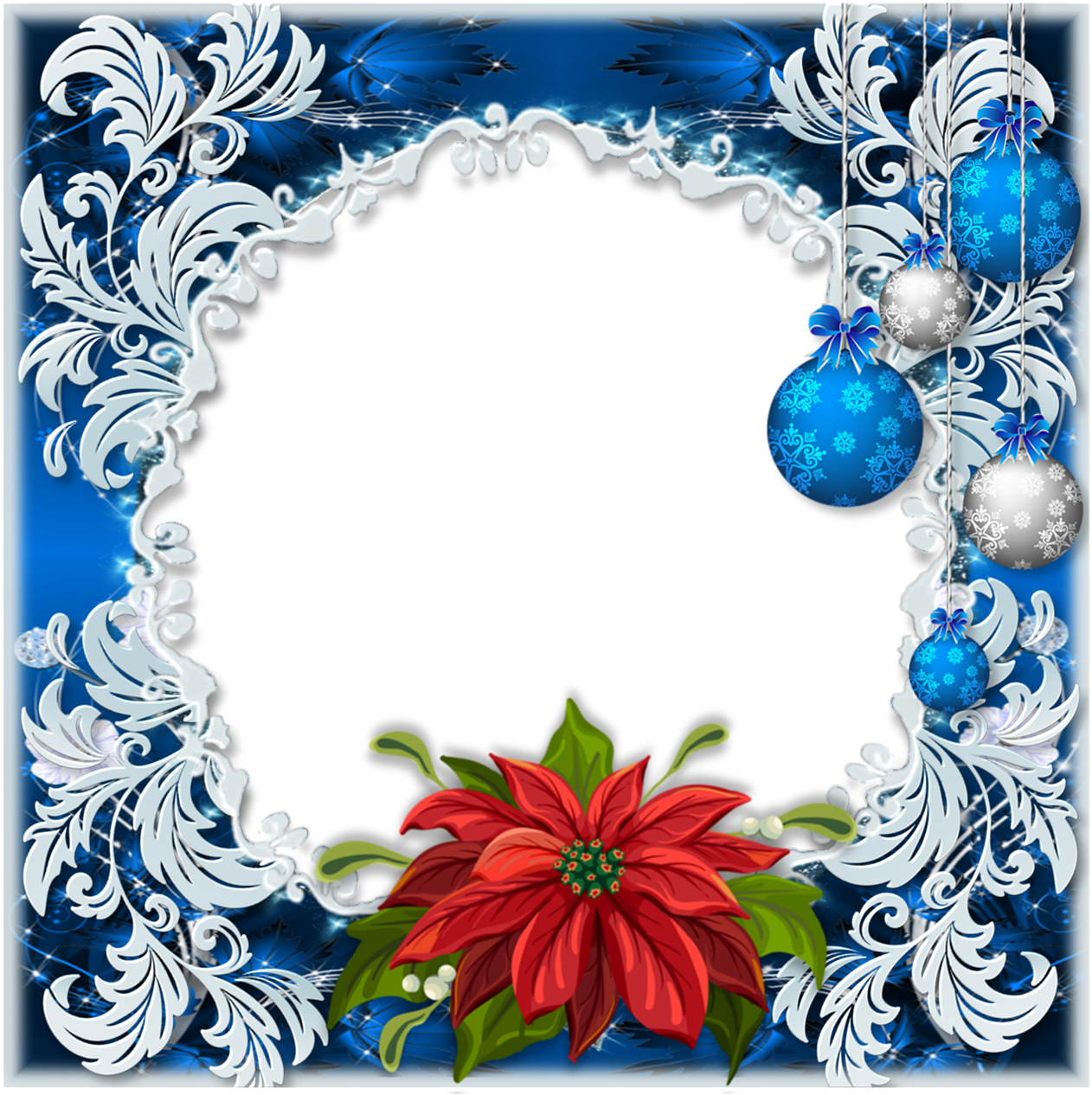 Festive Blue Christmas Frame PNG Image