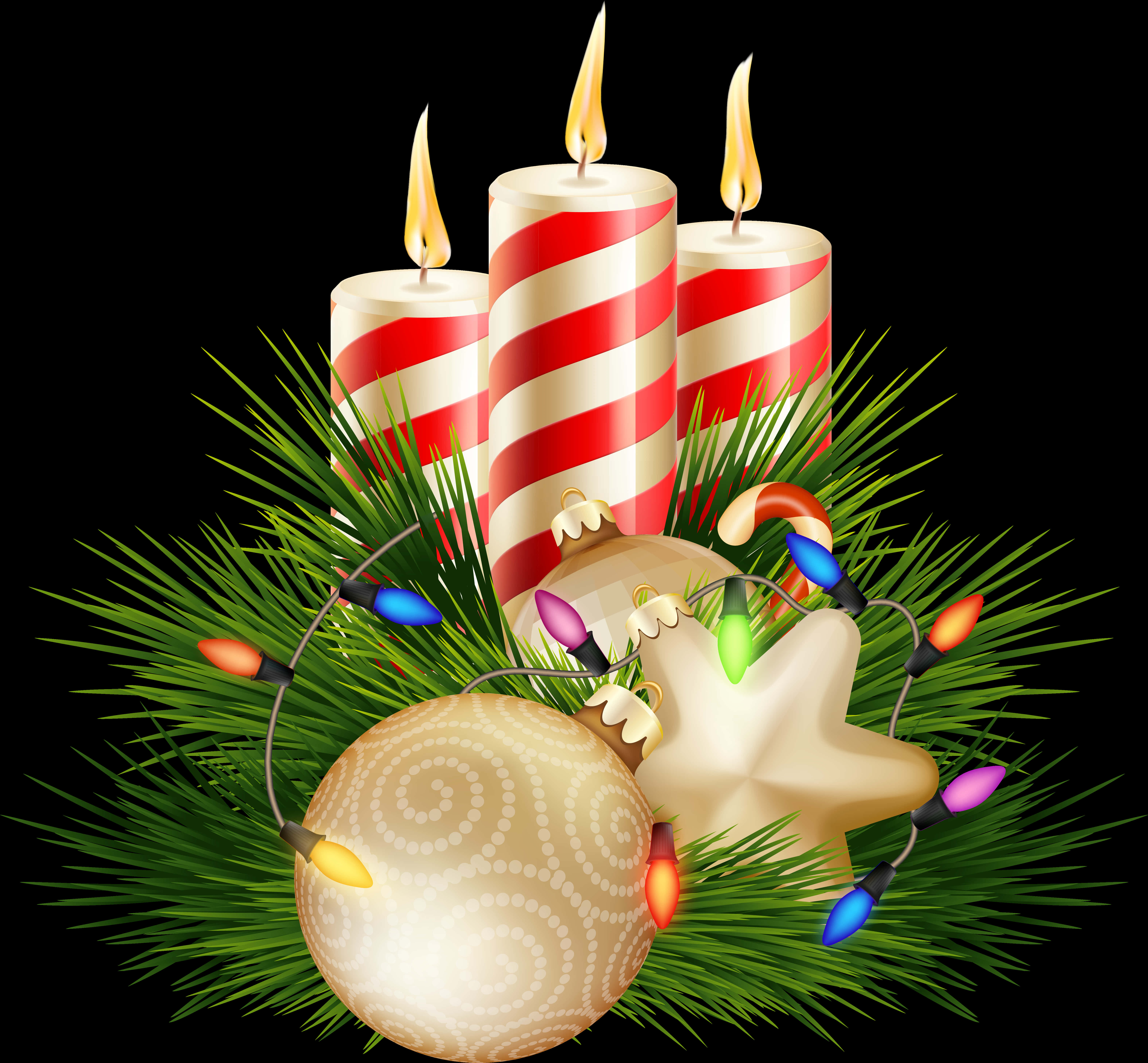 Festive Candlesand Christmas Ornaments PNG Image