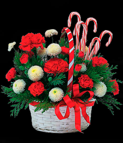 Festive Candy Cane Floral Arrangement PNG Image