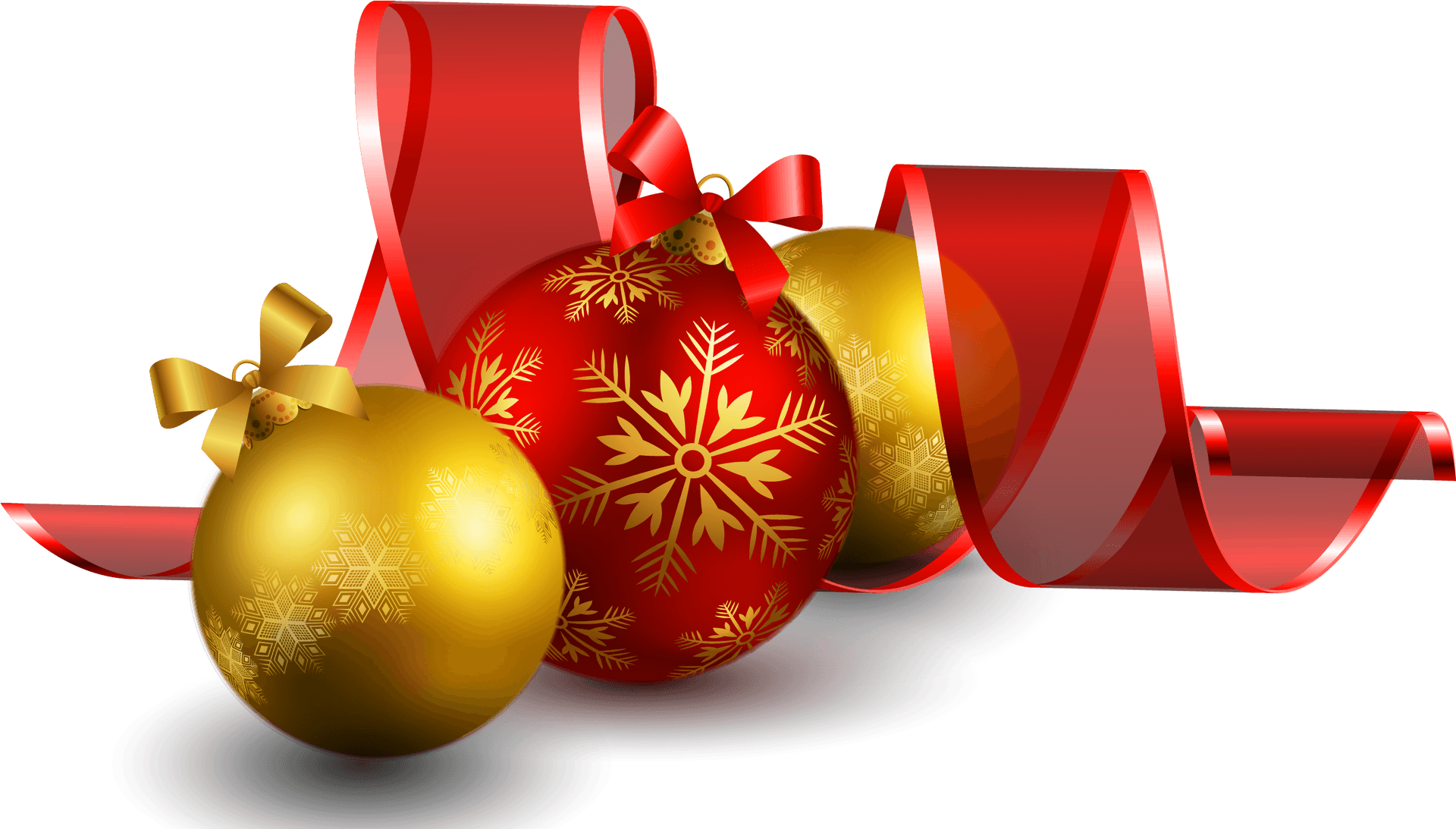 Festive Christmas Ballswith Red Ribbon PNG Image