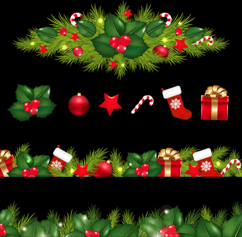 Festive Christmas Border Elements PNG Image