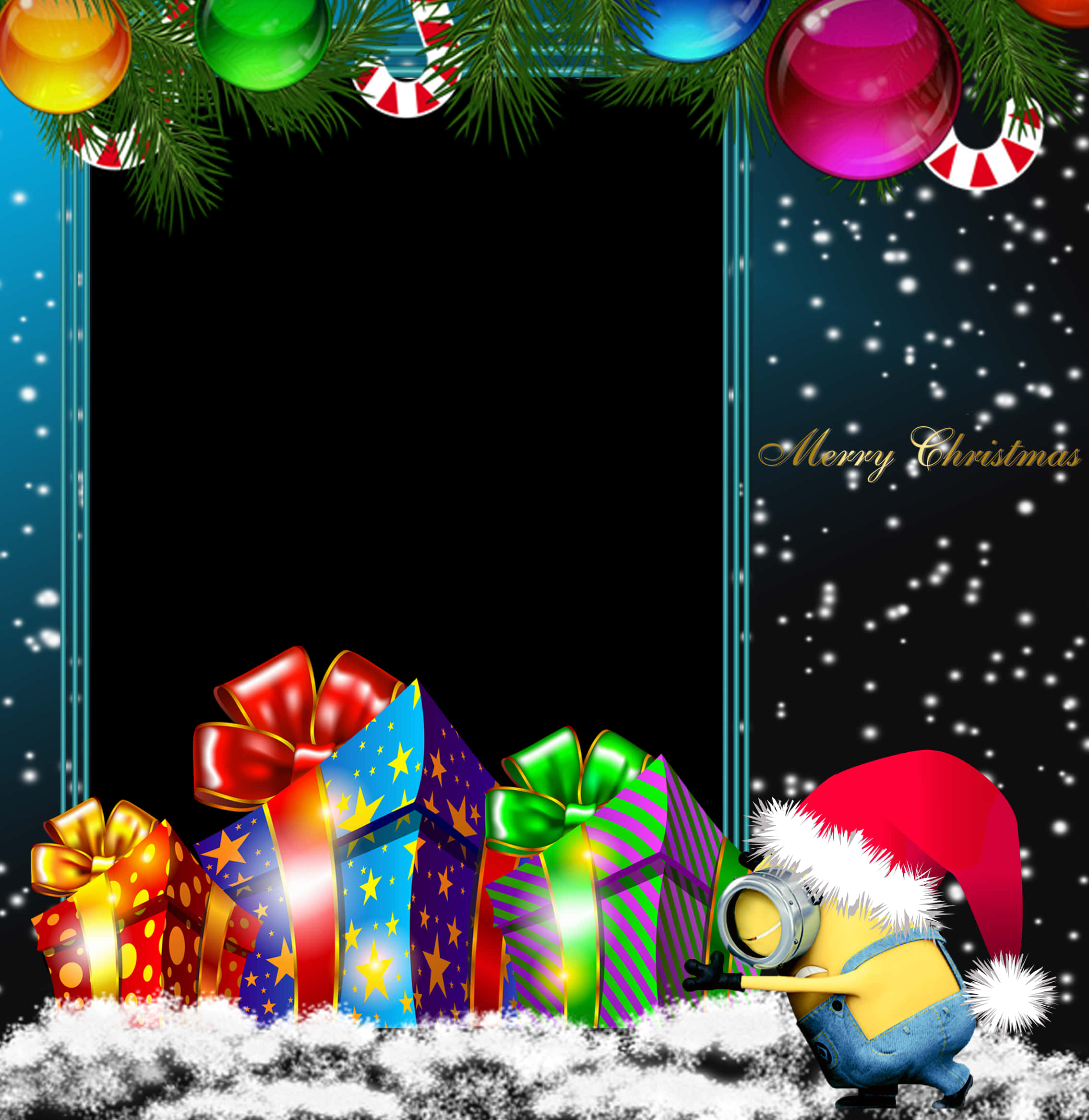 Festive Christmas Borderwith Giftsand Minion PNG Image